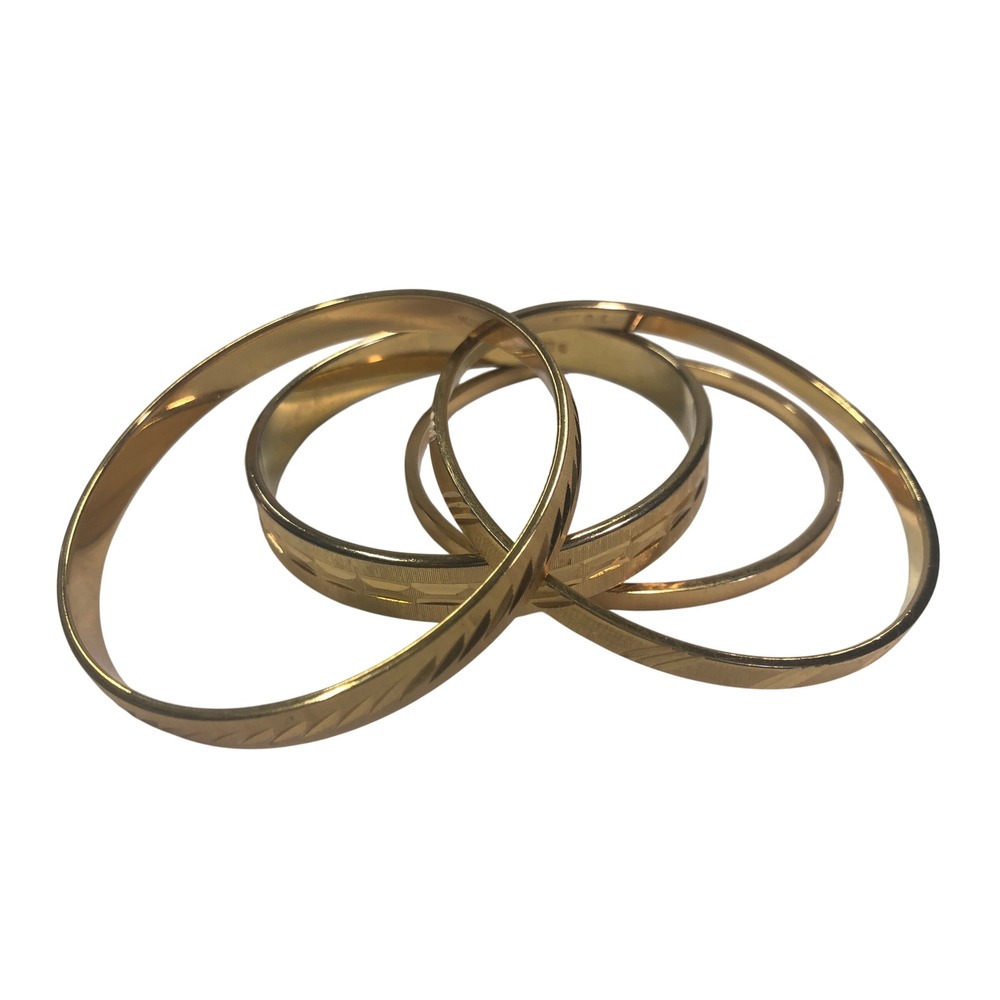 Monet Gold Tone Bangle Bracelet Vintage Etched Textured Geometric Design